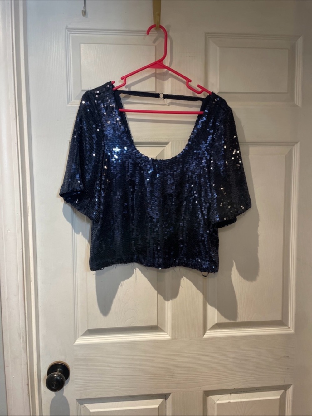 Free People Navy Sequin Scoop Neck Crop Top